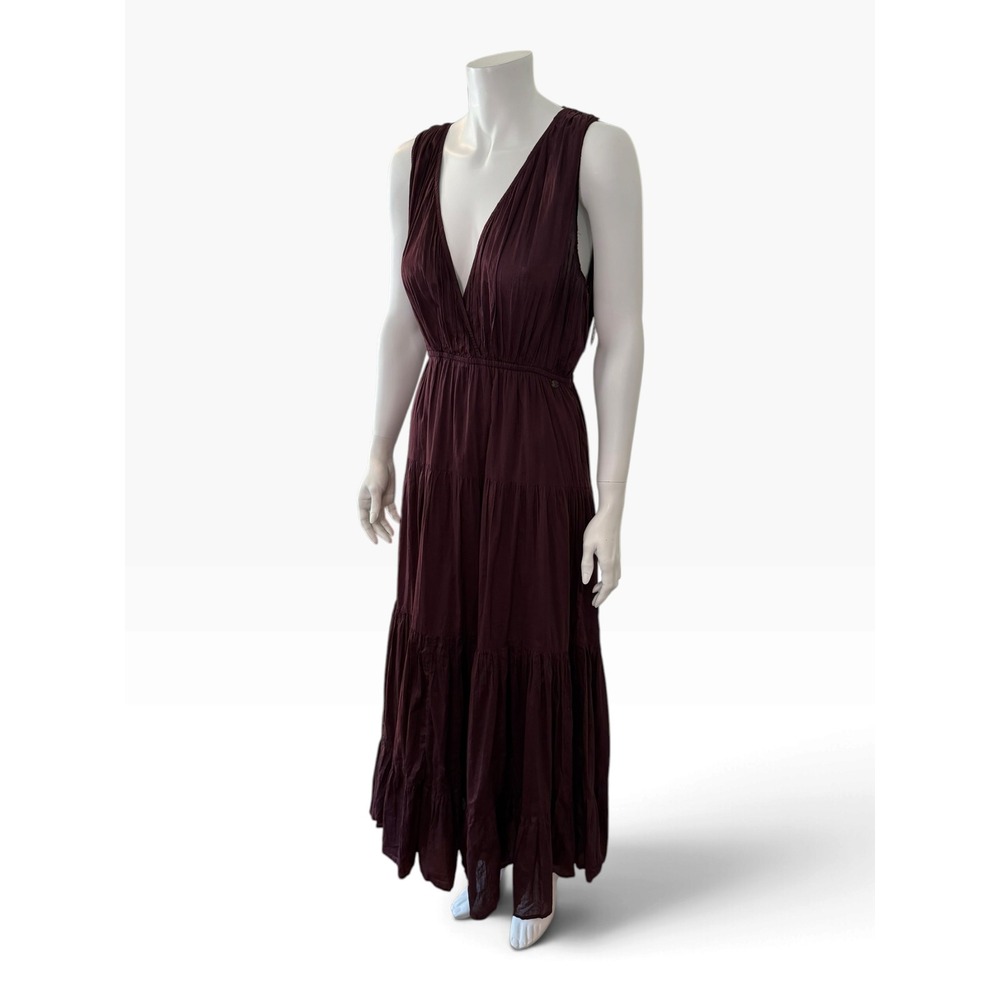 Ottod'Ame Women Plum Purple Cotton Tiered V-Neck Maxi Dress Size 8 Medium - Picture 2 of 10
